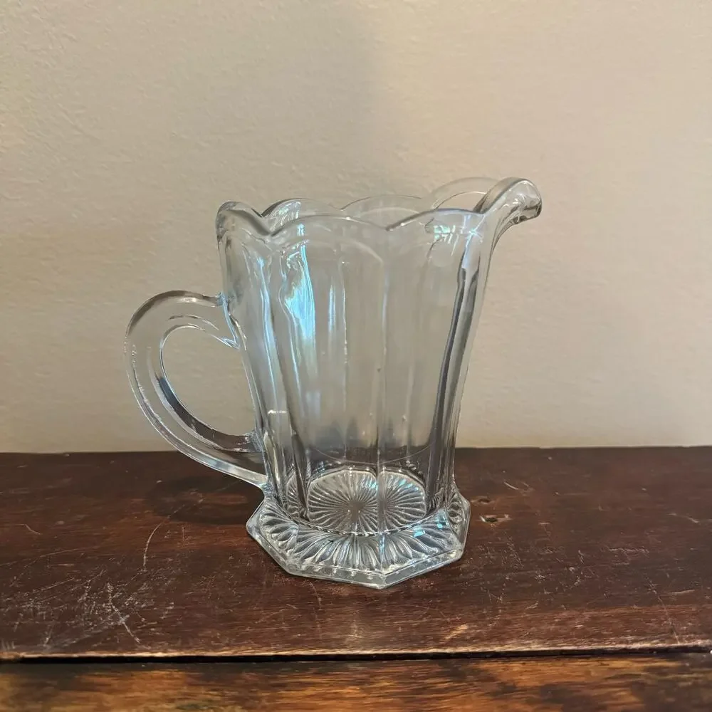 Bryce Vintage Pressed Glass faceted‎ Paneled small pitcher creamer & handle